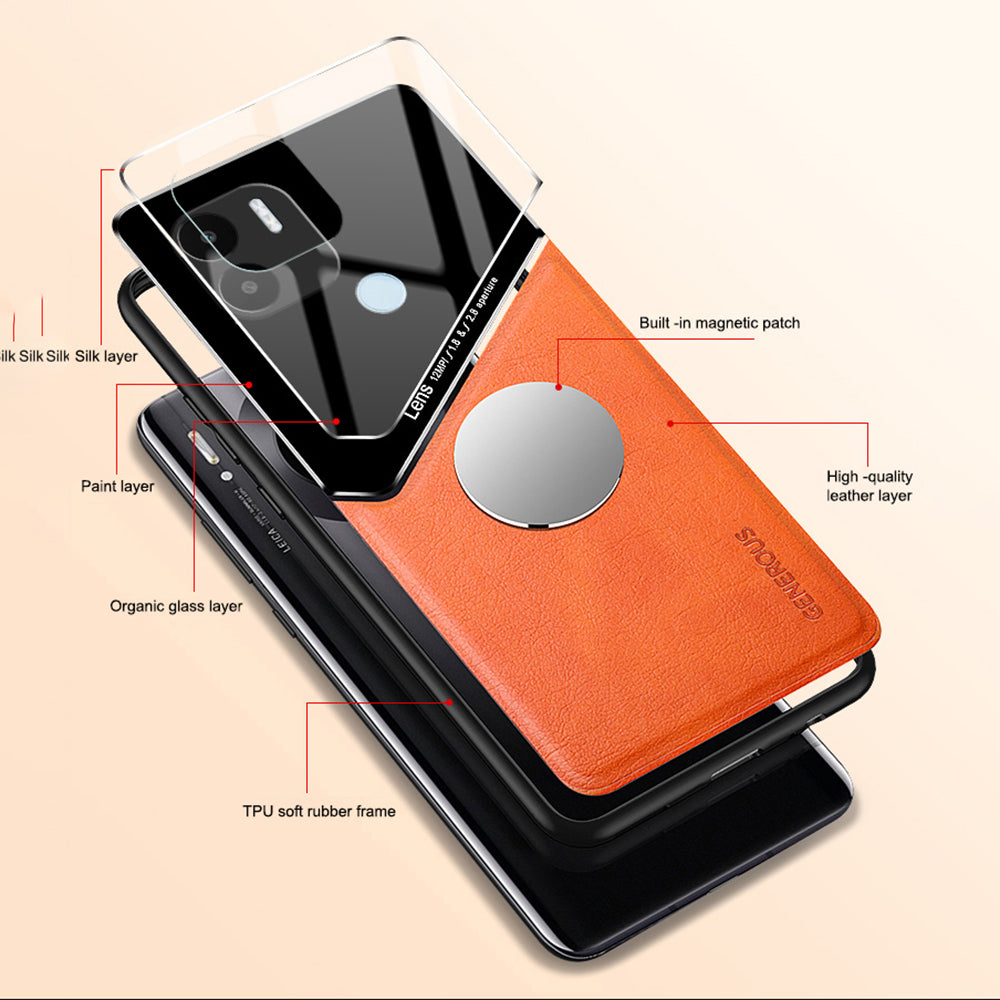 For Xiaomi Redmi A1+ 4G / A2+ 4G / Poco C50 4G Leather Coated TPU+PC Case Magnetic Car Mount Phone Cover