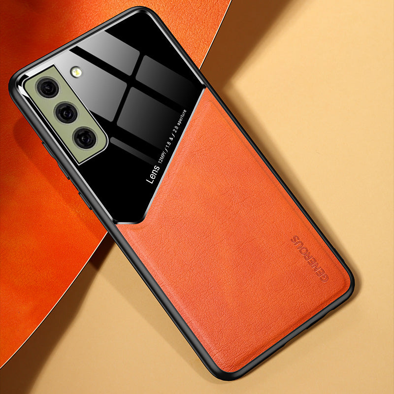 For Samsung Galaxy S21 FE 5G Leather Coated TPU + PC Case Phone Cover with Car Mount Metal Sheet