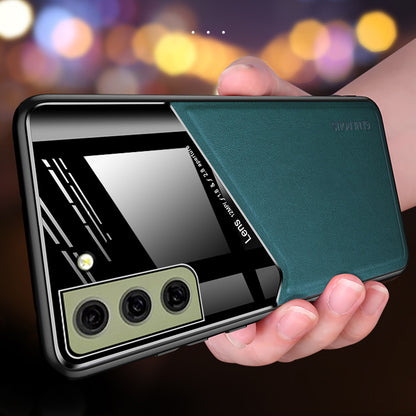 For Samsung Galaxy S21 FE 5G Leather Coated TPU + PC Case Phone Cover with Car Mount Metal Sheet