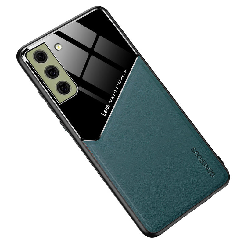 For Samsung Galaxy S21 FE 5G Leather Coated TPU + PC Case Phone Cover with Car Mount Metal Sheet