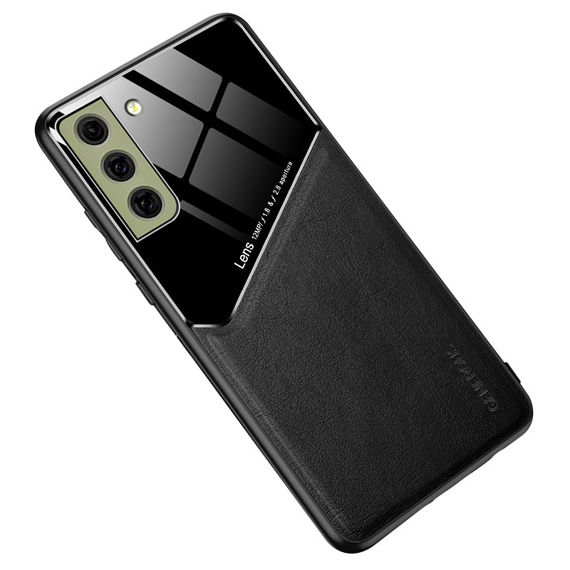 For Samsung Galaxy S21 FE 5G Leather Coated TPU + PC Case Phone Cover with Car Mount Metal Sheet