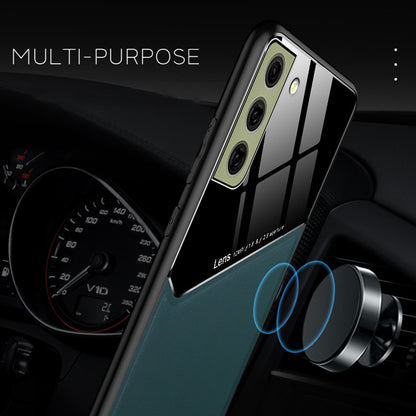 For Samsung Galaxy S21 FE 5G Leather Coated TPU + PC Case Phone Cover with Car Mount Metal Sheet