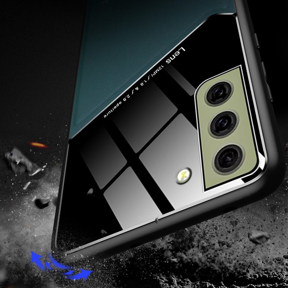 For Samsung Galaxy S21 FE 5G Leather Coated TPU + PC Case Phone Cover with Car Mount Metal Sheet