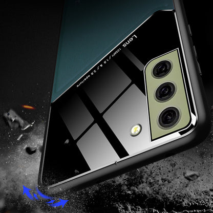 For Samsung Galaxy S21 FE 5G Leather Coated TPU + PC Case Phone Cover with Car Mount Metal Sheet