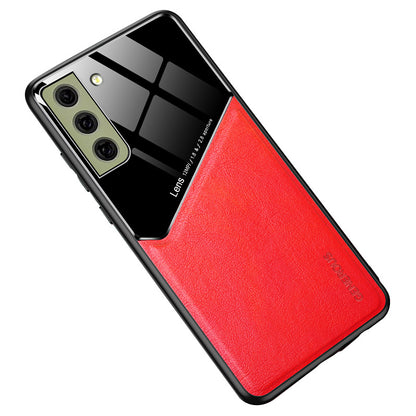 For Samsung Galaxy S21 FE 5G Leather Coated TPU + PC Case Phone Cover with Car Mount Metal Sheet