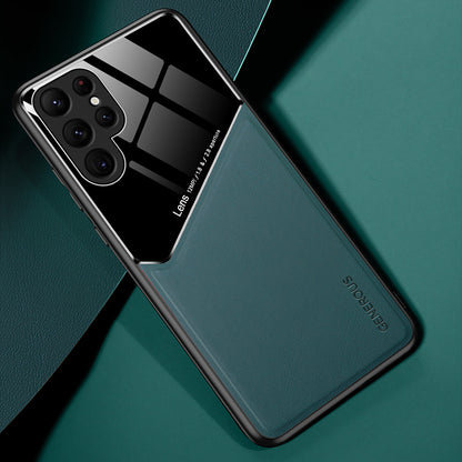 For Samsung Galaxy S23 Ultra Cell Phone Case Leather Coated TPU + PC Magnetic Car Mount Phone Cover