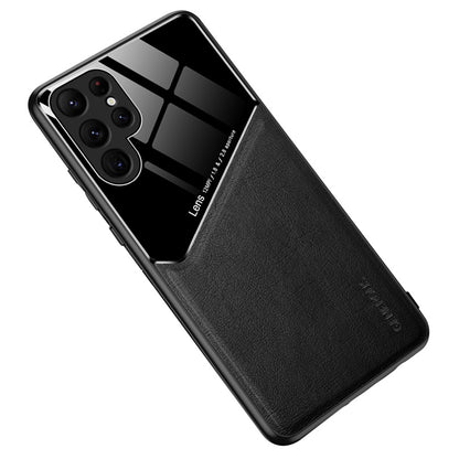 For Samsung Galaxy S23 Ultra Cell Phone Case Leather Coated TPU + PC Magnetic Car Mount Phone Cover