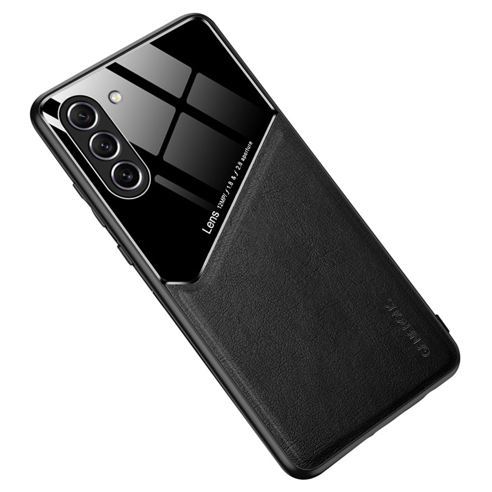 For Samsung Galaxy S23+ Leather Coated TPU + PC Phone Case Car Mount Metal Sheet Protective Cover