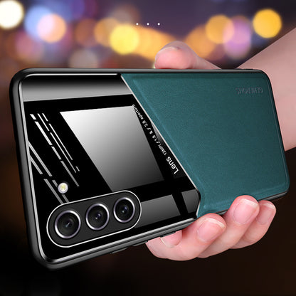 For Samsung Galaxy S23+ Leather Coated TPU + PC Phone Case Car Mount Metal Sheet Protective Cover