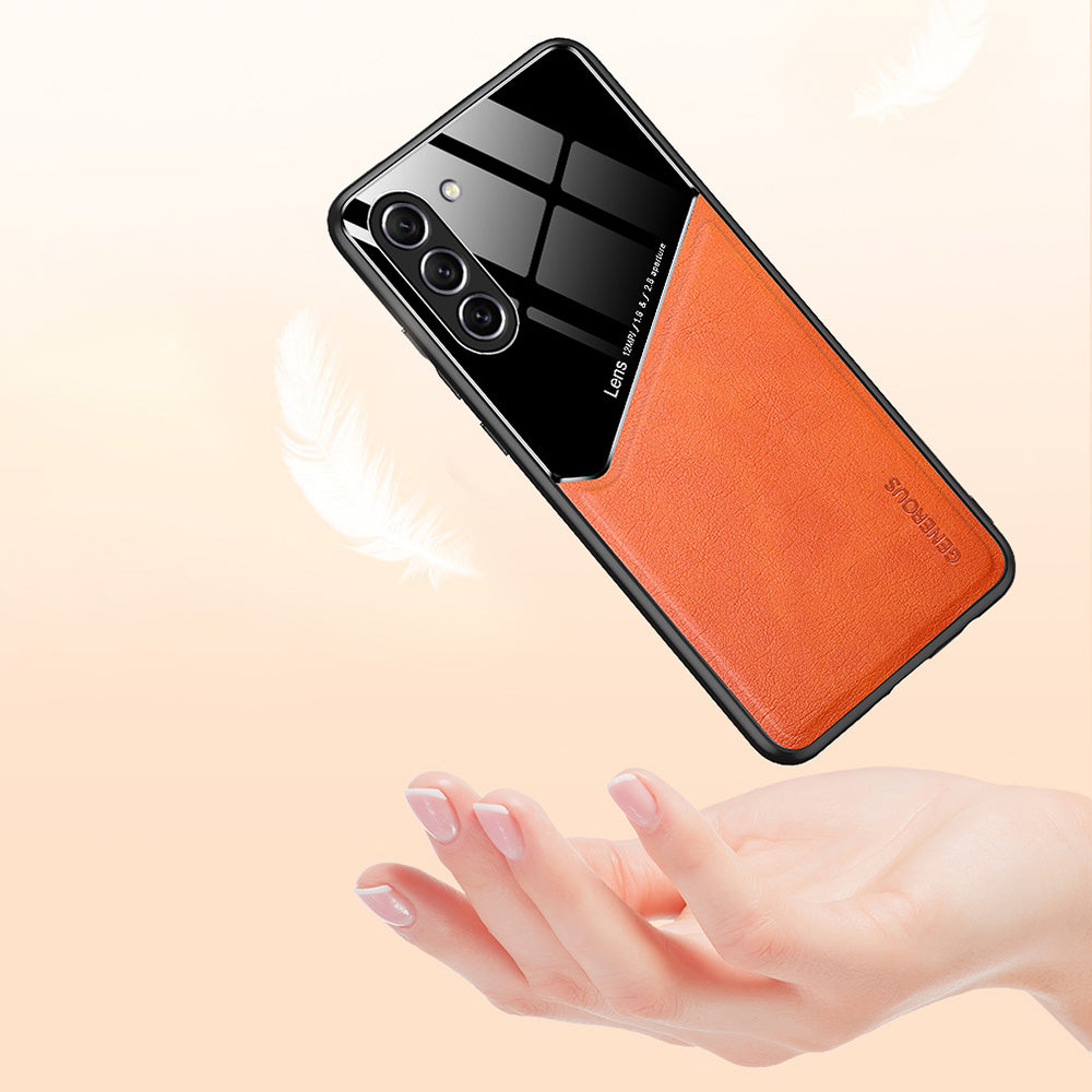 For Samsung Galaxy S23 Cell Phone Case Leather Coated TPU + PC Cover with Car Mount Metal Sheet