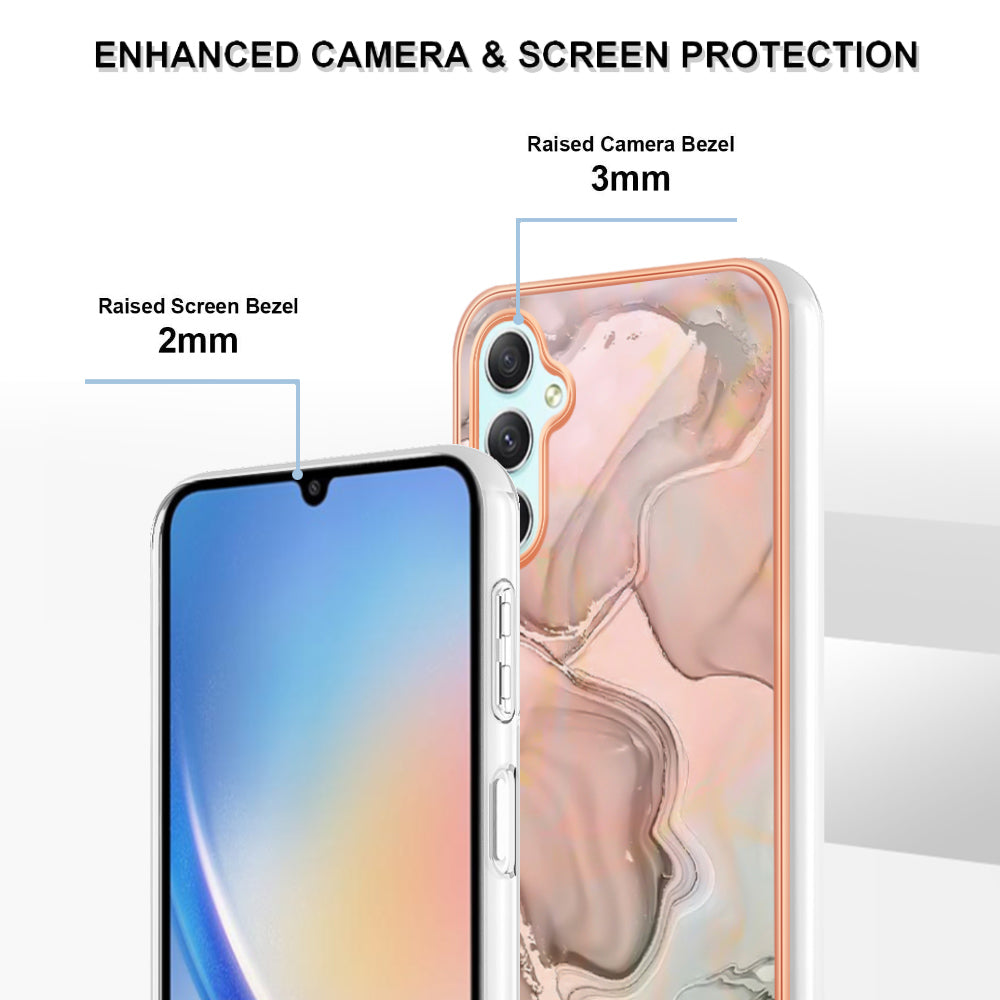 YB IMD Series-16 Style E TPU Back Case for Samsung Galaxy A24 4G , IMD 2.0mm Electroplating Marble Pattern Phone Cover