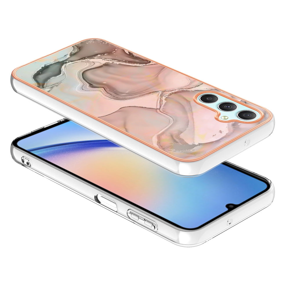 YB IMD Series-16 Style E TPU Back Case for Samsung Galaxy A24 4G , IMD 2.0mm Electroplating Marble Pattern Phone Cover