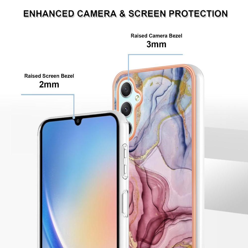 YB IMD Series-16 Style E TPU Back Case for Samsung Galaxy A24 4G , IMD 2.0mm Electroplating Marble Pattern Phone Cover