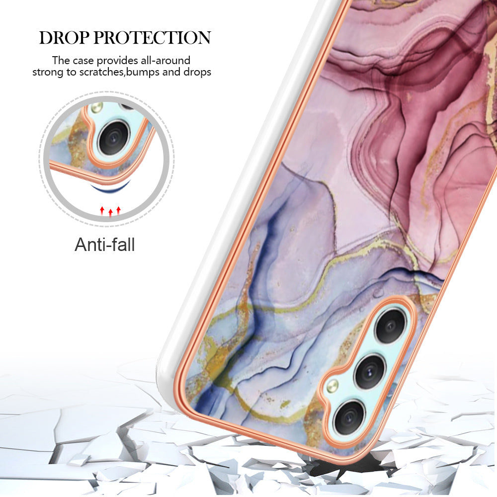 YB IMD Series-16 Style E TPU Back Case for Samsung Galaxy A24 4G , IMD 2.0mm Electroplating Marble Pattern Phone Cover