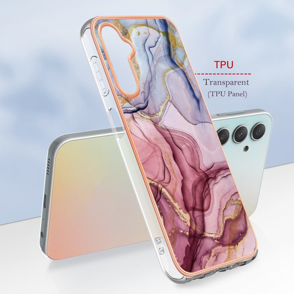 YB IMD Series-16 Style E TPU Back Case for Samsung Galaxy A24 4G , IMD 2.0mm Electroplating Marble Pattern Phone Cover