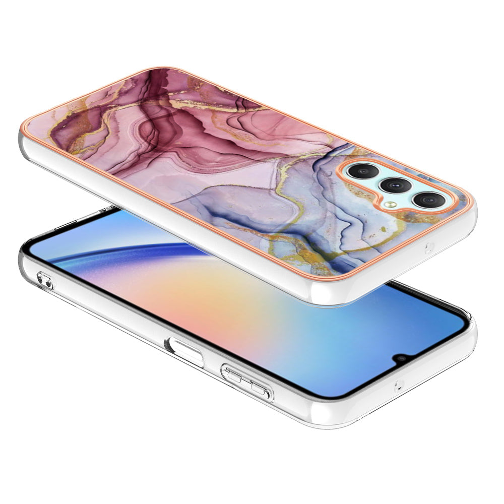 YB IMD Series-16 Style E TPU Back Case for Samsung Galaxy A24 4G , IMD 2.0mm Electroplating Marble Pattern Phone Cover