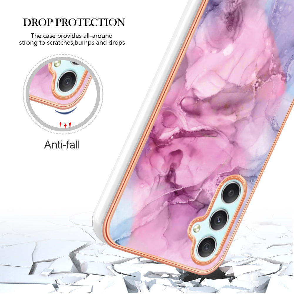YB IMD Series-16 Style E TPU Back Case for Samsung Galaxy A24 4G , IMD 2.0mm Electroplating Marble Pattern Phone Cover