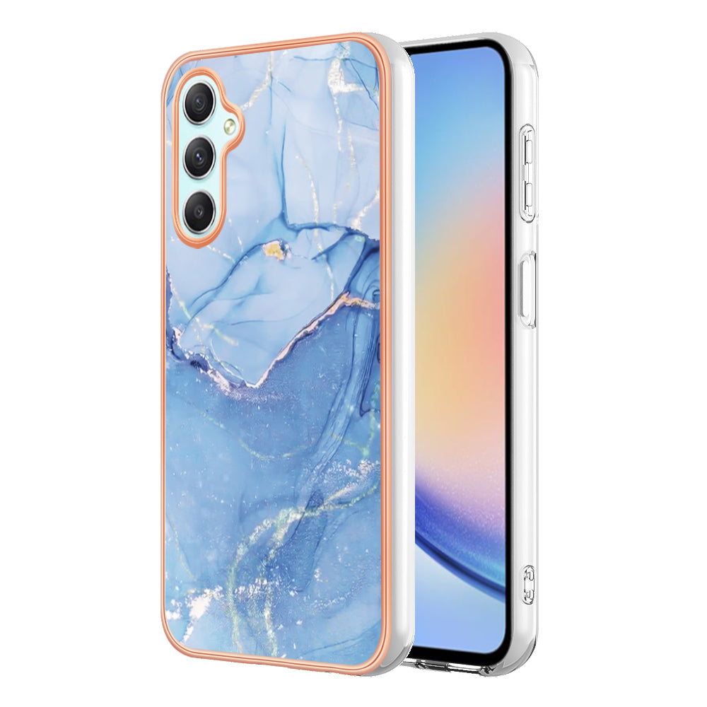 YB IMD Series-16 Style E TPU Back Case for Samsung Galaxy A24 4G , IMD 2.0mm Electroplating Marble Pattern Phone Cover