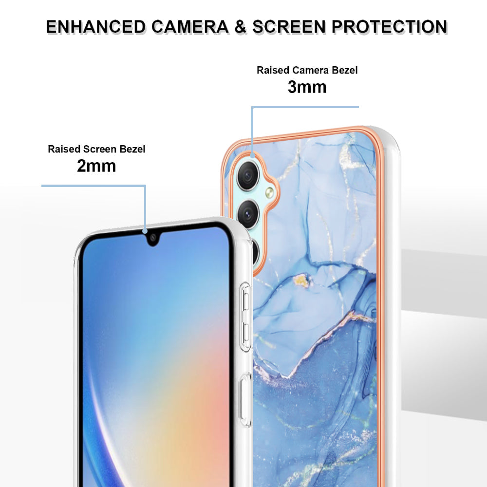 YB IMD Series-16 Style E TPU Back Case for Samsung Galaxy A24 4G , IMD 2.0mm Electroplating Marble Pattern Phone Cover