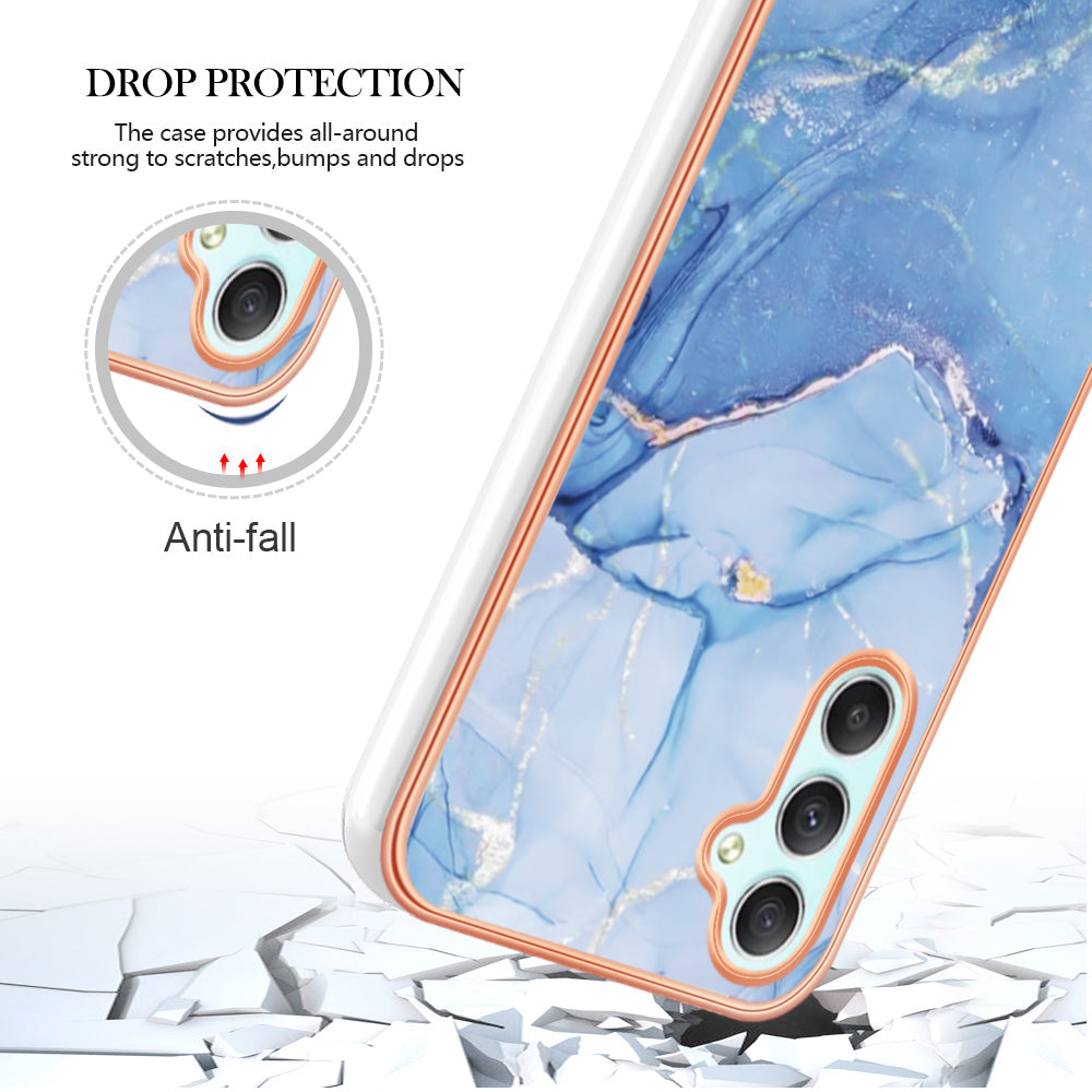 YB IMD Series-16 Style E TPU Back Case for Samsung Galaxy A24 4G , IMD 2.0mm Electroplating Marble Pattern Phone Cover