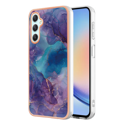 YB IMD Series-16 Style E TPU Back Case for Samsung Galaxy A24 4G , IMD 2.0mm Electroplating Marble Pattern Phone Cover