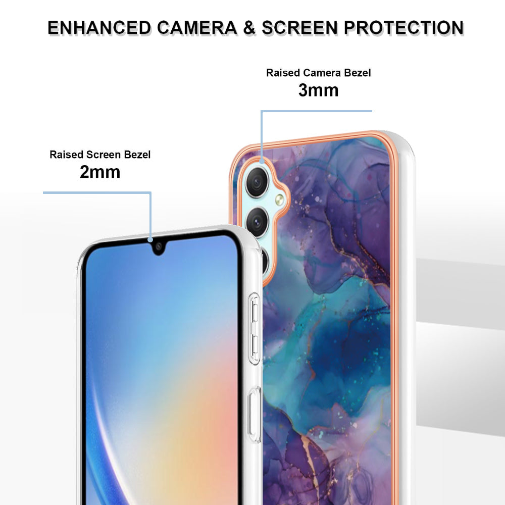 YB IMD Series-16 Style E TPU Back Case for Samsung Galaxy A24 4G , IMD 2.0mm Electroplating Marble Pattern Phone Cover