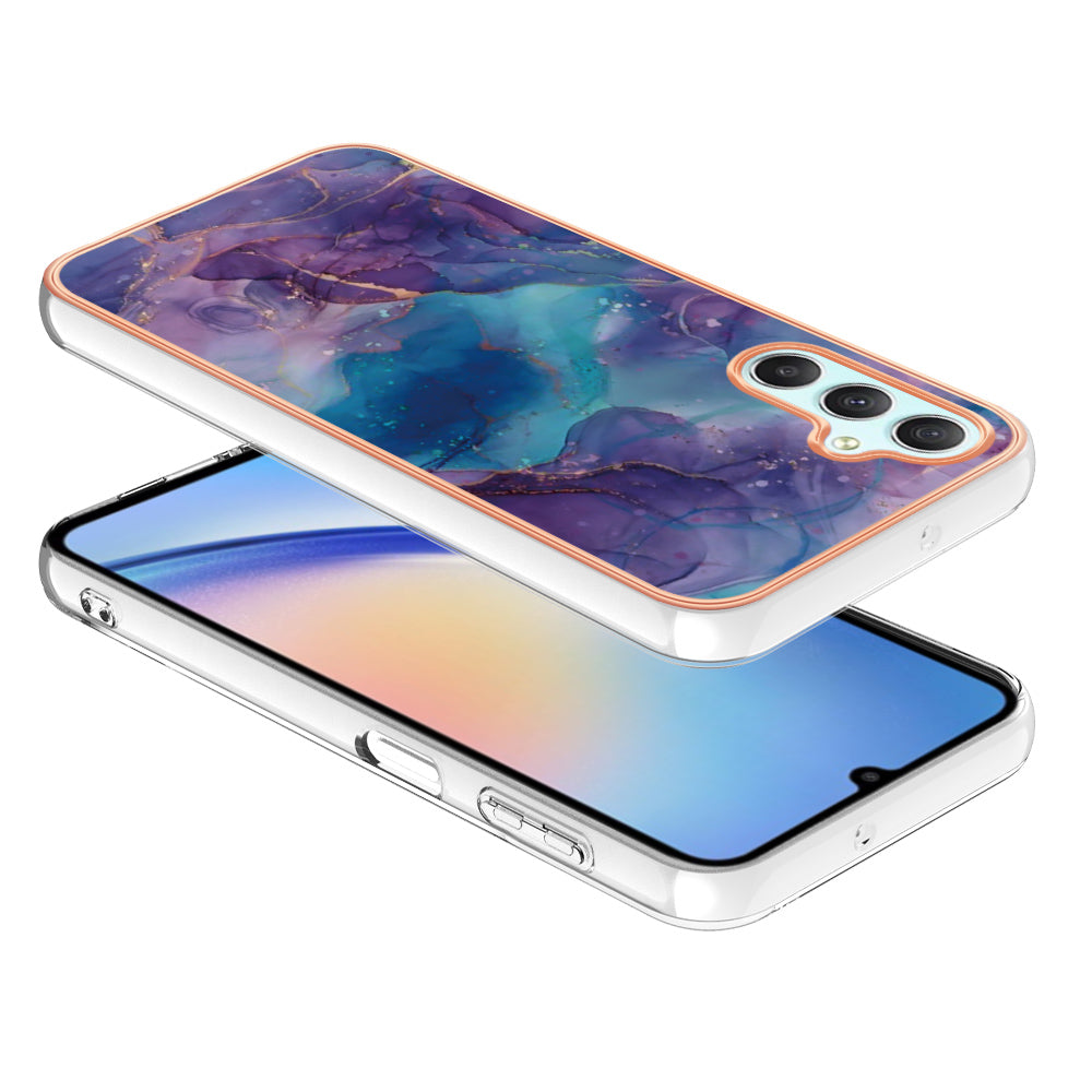YB IMD Series-16 Style E TPU Back Case for Samsung Galaxy A24 4G , IMD 2.0mm Electroplating Marble Pattern Phone Cover