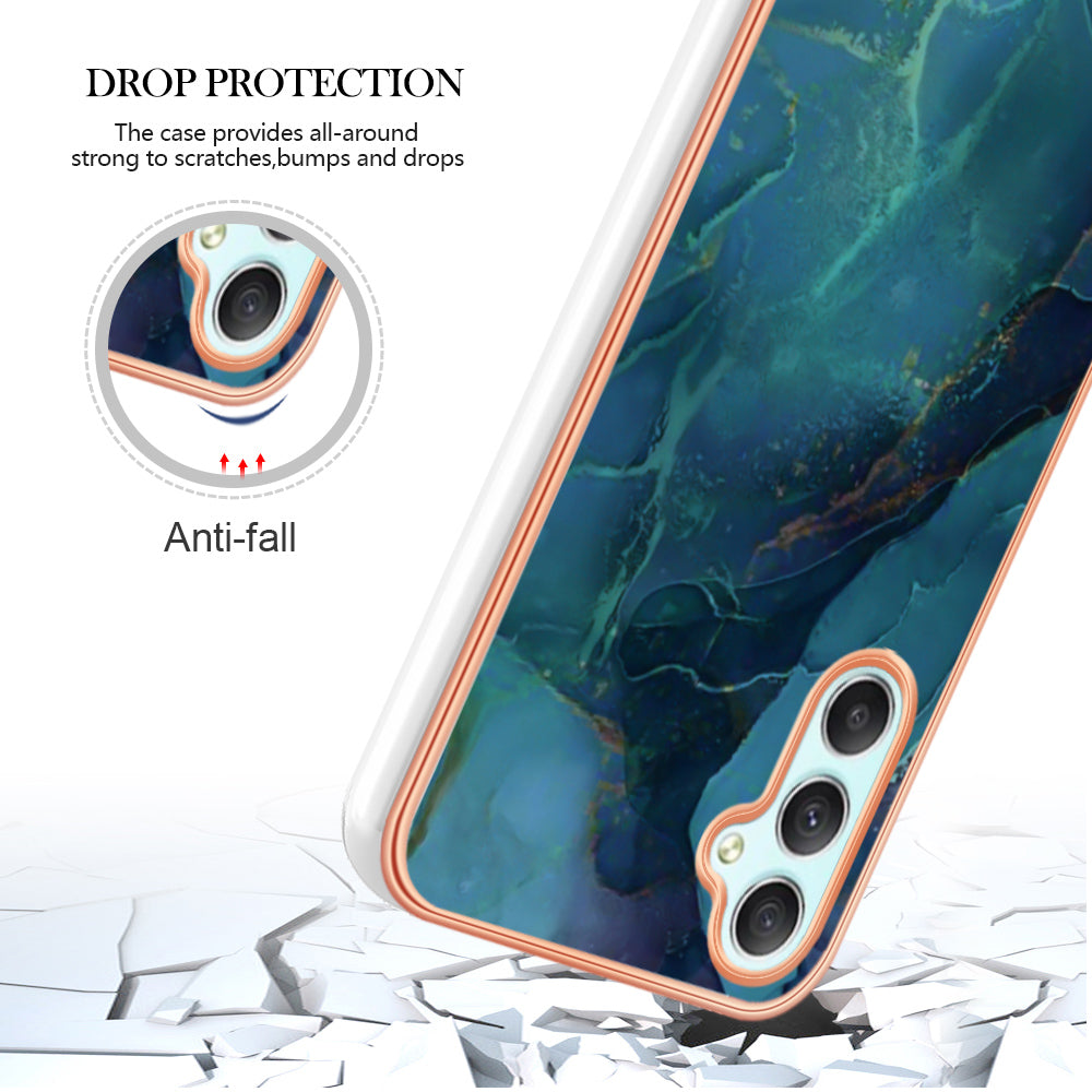 YB IMD Series-16 Style E TPU Back Case for Samsung Galaxy A24 4G , IMD 2.0mm Electroplating Marble Pattern Phone Cover