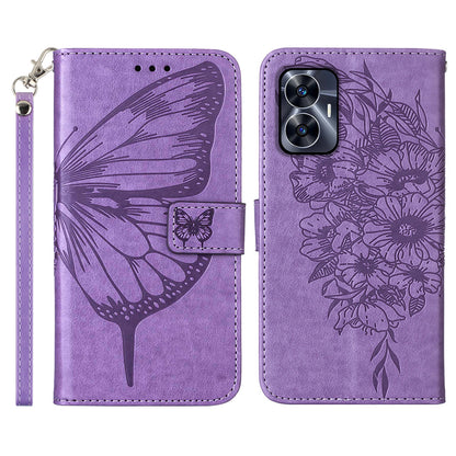 YB Imprinting Series-4 For Realme C55 Imprinted Pattern Wallet Phone Case Leather Stand Cover with Hand Strap