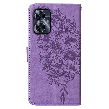 YB Imprinting Series-4 For Realme C55 Imprinted Pattern Wallet Phone Case Leather Stand Cover with Hand Strap