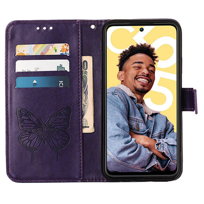 YB Imprinting Series-4 For Realme C55 Imprinted Pattern Wallet Phone Case Leather Stand Cover with Hand Strap