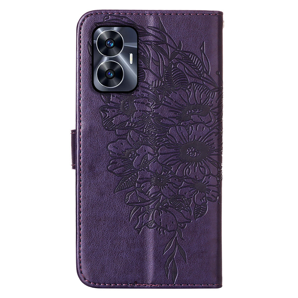 YB Imprinting Series-4 For Realme C55 Imprinted Pattern Wallet Phone Case Leather Stand Cover with Hand Strap
