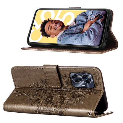 YB Imprinting Series-4 For Realme C55 Imprinted Pattern Wallet Phone Case Leather Stand Cover with Hand Strap