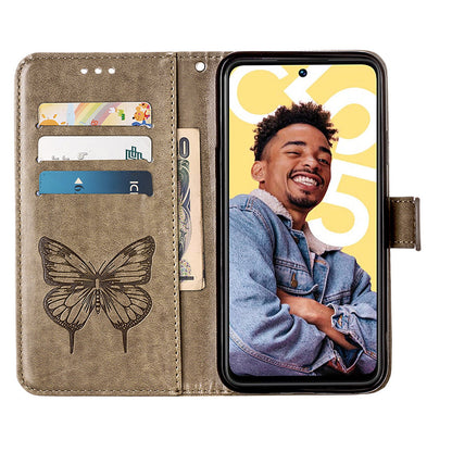 YB Imprinting Series-4 For Realme C55 Imprinted Pattern Wallet Phone Case Leather Stand Cover with Hand Strap