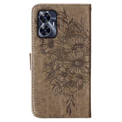 YB Imprinting Series-4 For Realme C55 Imprinted Pattern Wallet Phone Case Leather Stand Cover with Hand Strap