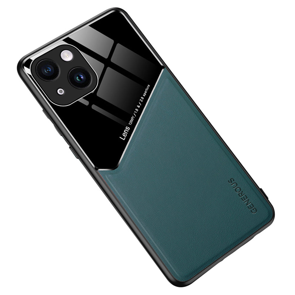 For iPhone 14 Protective Case TPU + PC + Textured PU Leather Coating Drop-proof Phone Cover Support Magnetic Car Mount