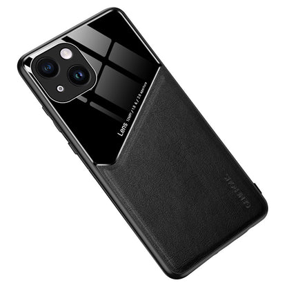 For iPhone 14 Protective Case TPU + PC + Textured PU Leather Coating Drop-proof Phone Cover Support Magnetic Car Mount