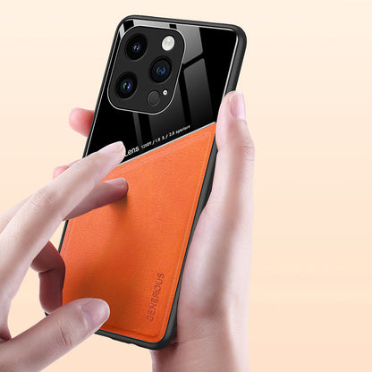 For iPhone 14 Pro Max Leather Coated TPU + PC Case Built-in Magnetic Holder Metal Sheet Phone Cover