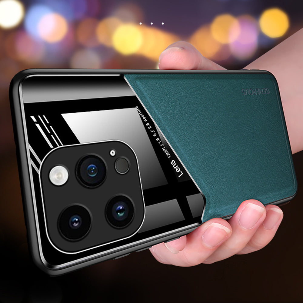 For iPhone 14 Pro Max Leather Coated TPU + PC Case Built-in Magnetic Holder Metal Sheet Phone Cover