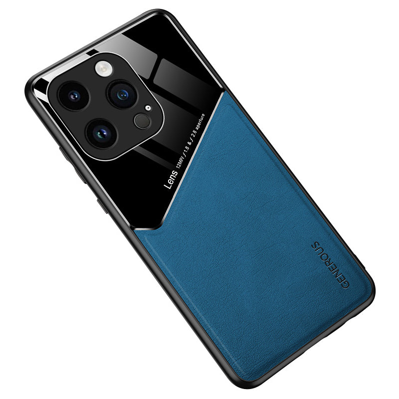 For iPhone 14 Pro Max Leather Coated TPU + PC Case Built-in Magnetic Holder Metal Sheet Phone Cover