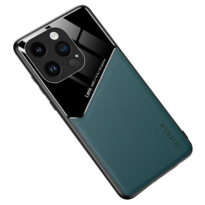 For iPhone 14 Pro Max Leather Coated TPU + PC Case Built-in Magnetic Holder Metal Sheet Phone Cover