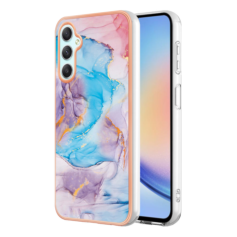 YB IMD Series-1 TPU Phone Case for Samsung Galaxy A24 4G , Electroplated Edge Marble Floral Pattern IMD Cover