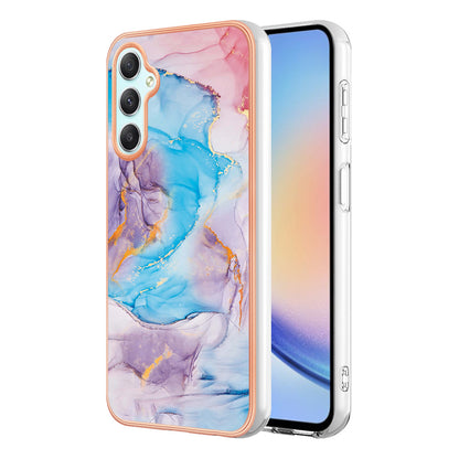 YB IMD Series-1 TPU Phone Case for Samsung Galaxy A24 4G , Electroplated Edge Marble Floral Pattern IMD Cover