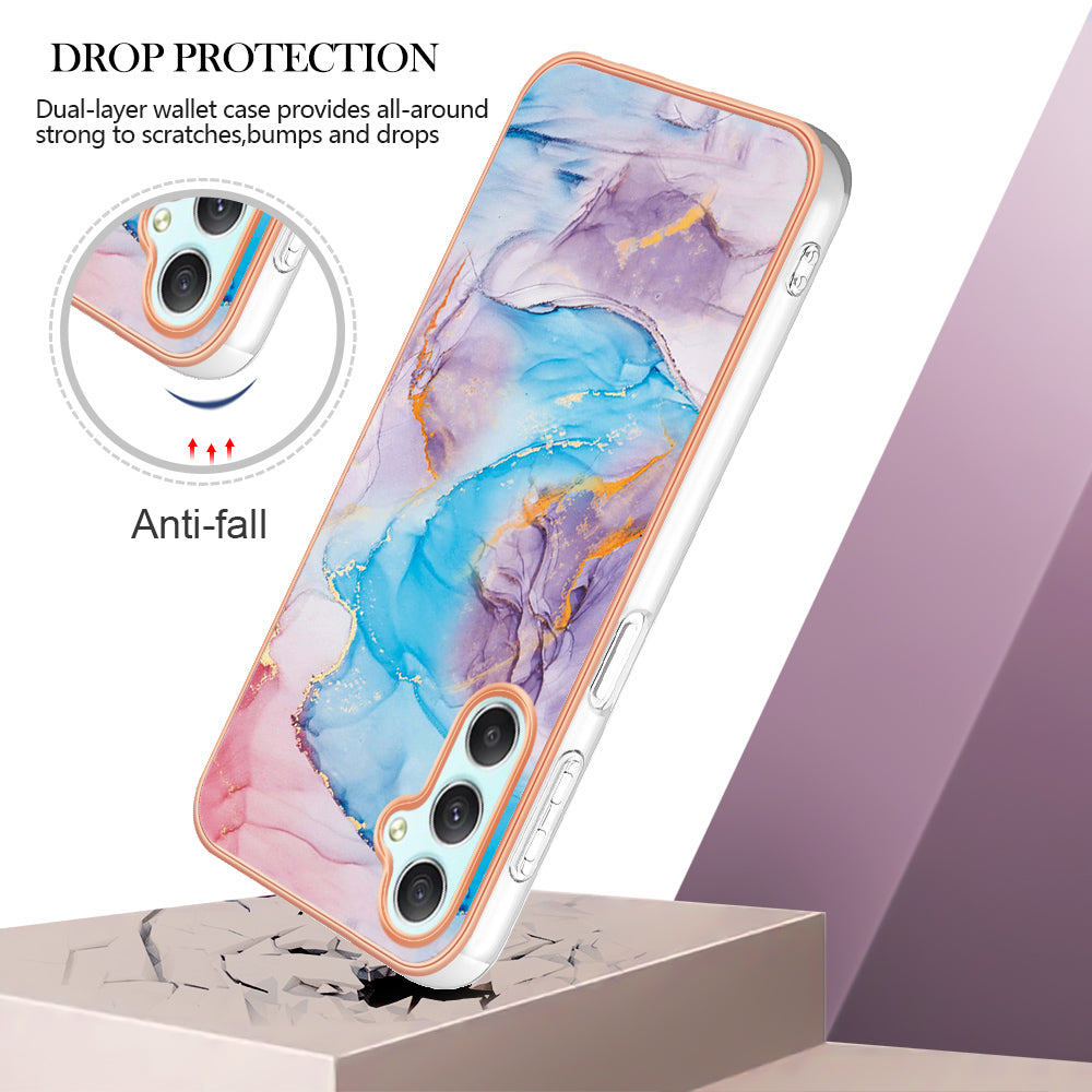 YB IMD Series-1 TPU Phone Case for Samsung Galaxy A24 4G , Electroplated Edge Marble Floral Pattern IMD Cover