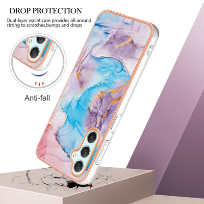 YB IMD Series-1 TPU Phone Case for Samsung Galaxy A24 4G , Electroplated Edge Marble Floral Pattern IMD Cover