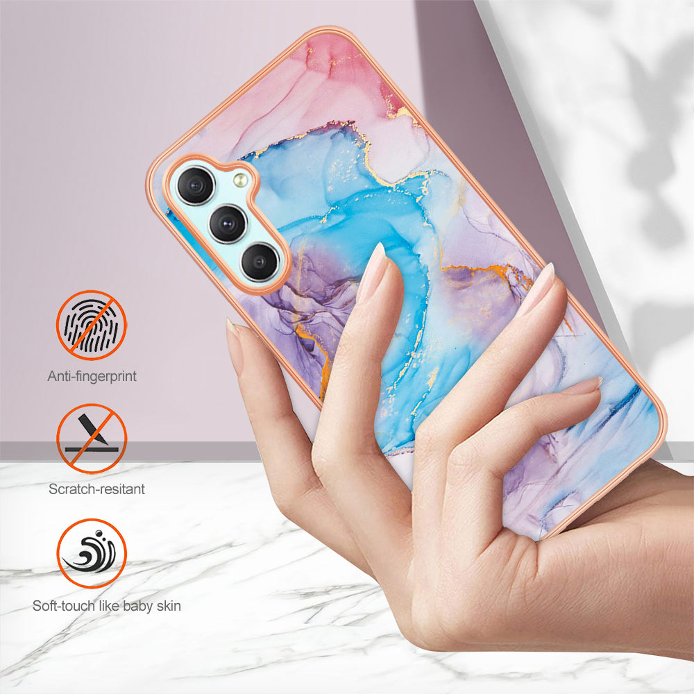 YB IMD Series-1 TPU Phone Case for Samsung Galaxy A24 4G , Electroplated Edge Marble Floral Pattern IMD Cover