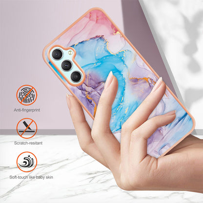 YB IMD Series-1 TPU Phone Case for Samsung Galaxy A24 4G , Electroplated Edge Marble Floral Pattern IMD Cover