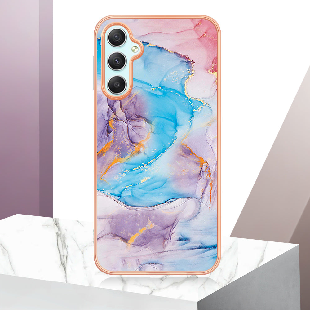 YB IMD Series-1 TPU Phone Case for Samsung Galaxy A24 4G , Electroplated Edge Marble Floral Pattern IMD Cover