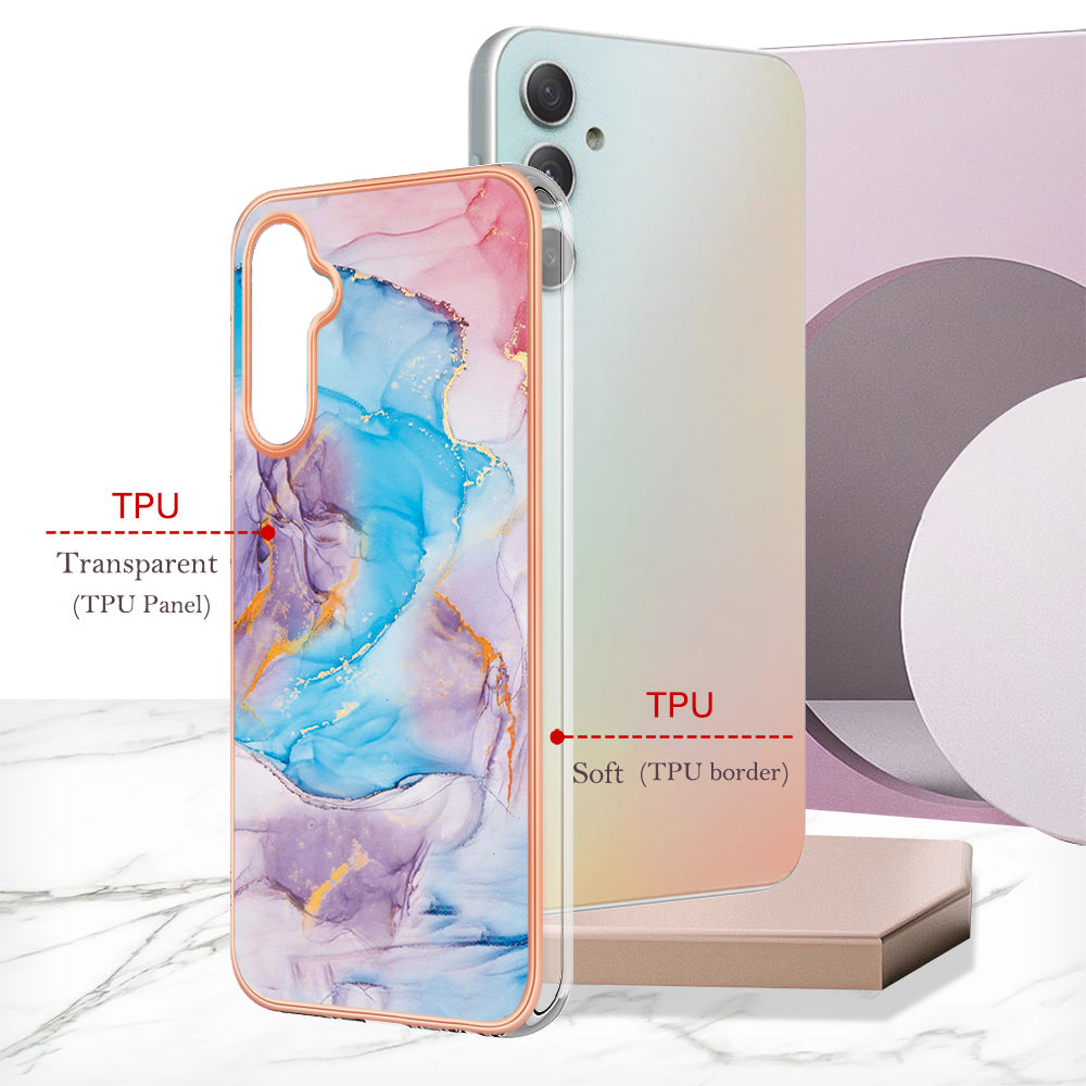 YB IMD Series-1 TPU Phone Case for Samsung Galaxy A24 4G , Electroplated Edge Marble Floral Pattern IMD Cover