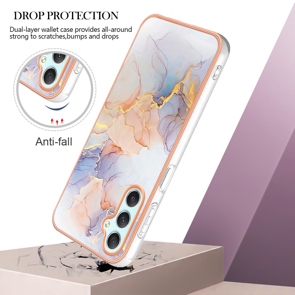 YB IMD Series-1 TPU Phone Case for Samsung Galaxy A24 4G , Electroplated Edge Marble Floral Pattern IMD Cover